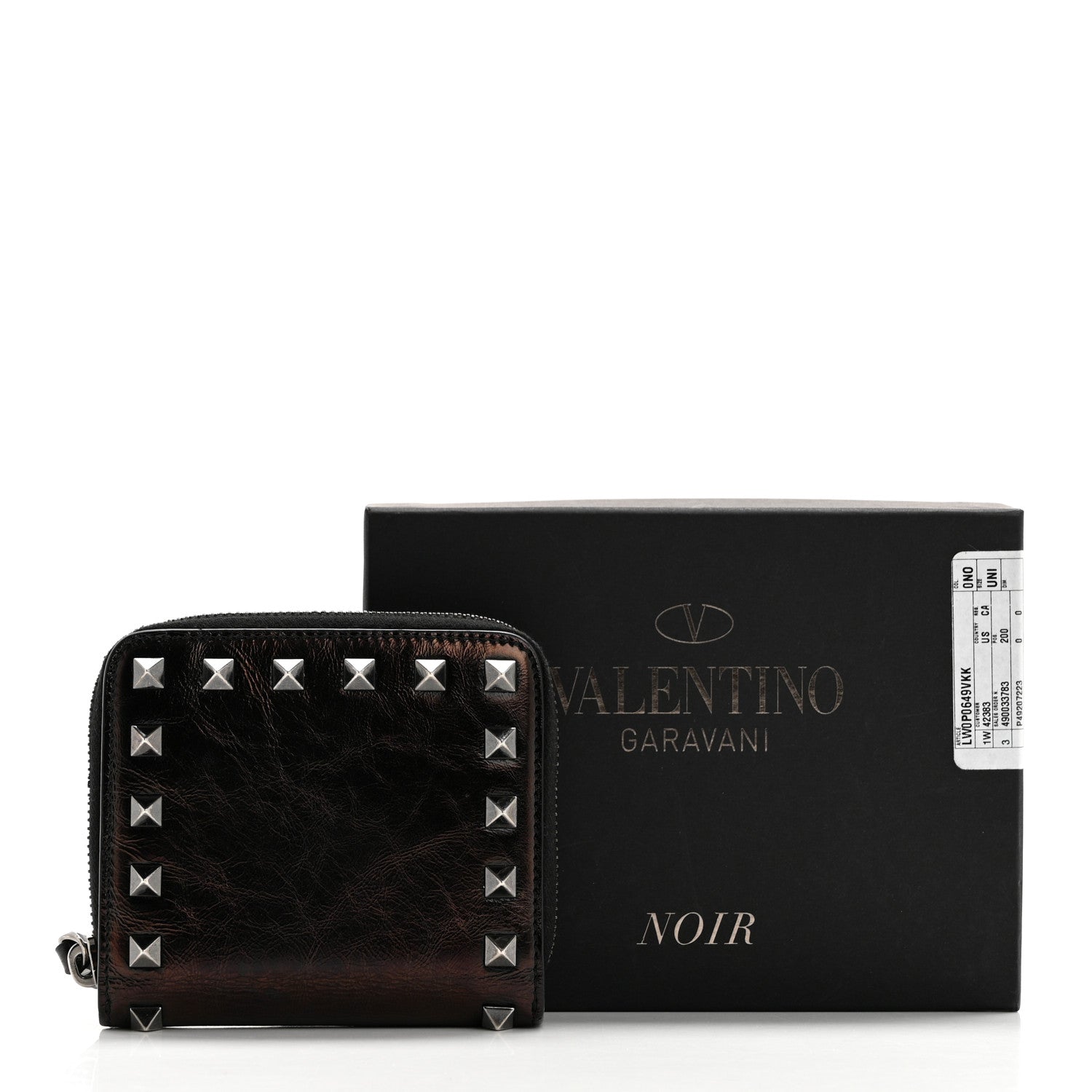Valentino Garavani Metallic Wrinkled Calfskin Rockstud Compact Zip Around Wallet Bronze 9 of 9
