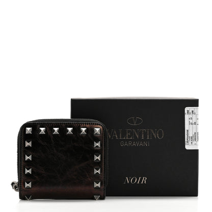 Valentino Garavani Metallic Wrinkled Calfskin Rockstud Compact Zip Around Wallet Bronze 9 of 9