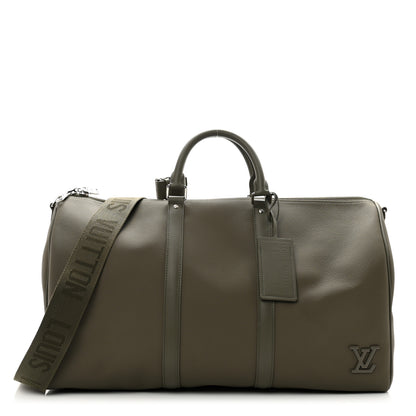 Louis Vuitton Grained Calfskin Aerogram Keepall Bandouliere 50 Khaki 1 of 10