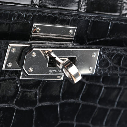 Hermes Matte Porosus Crocodile Kelly Cut Pochette Black 7 of 7