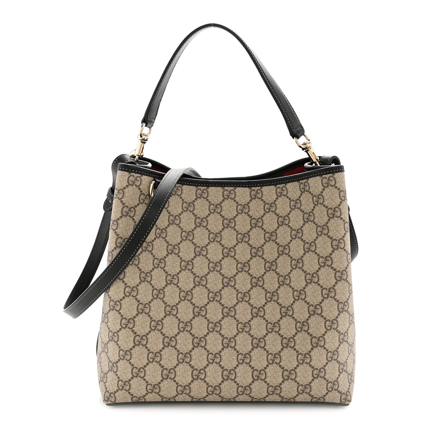GG Supreme Monogram Medium Emblem Bucket Bag Beige Dark Brown Black