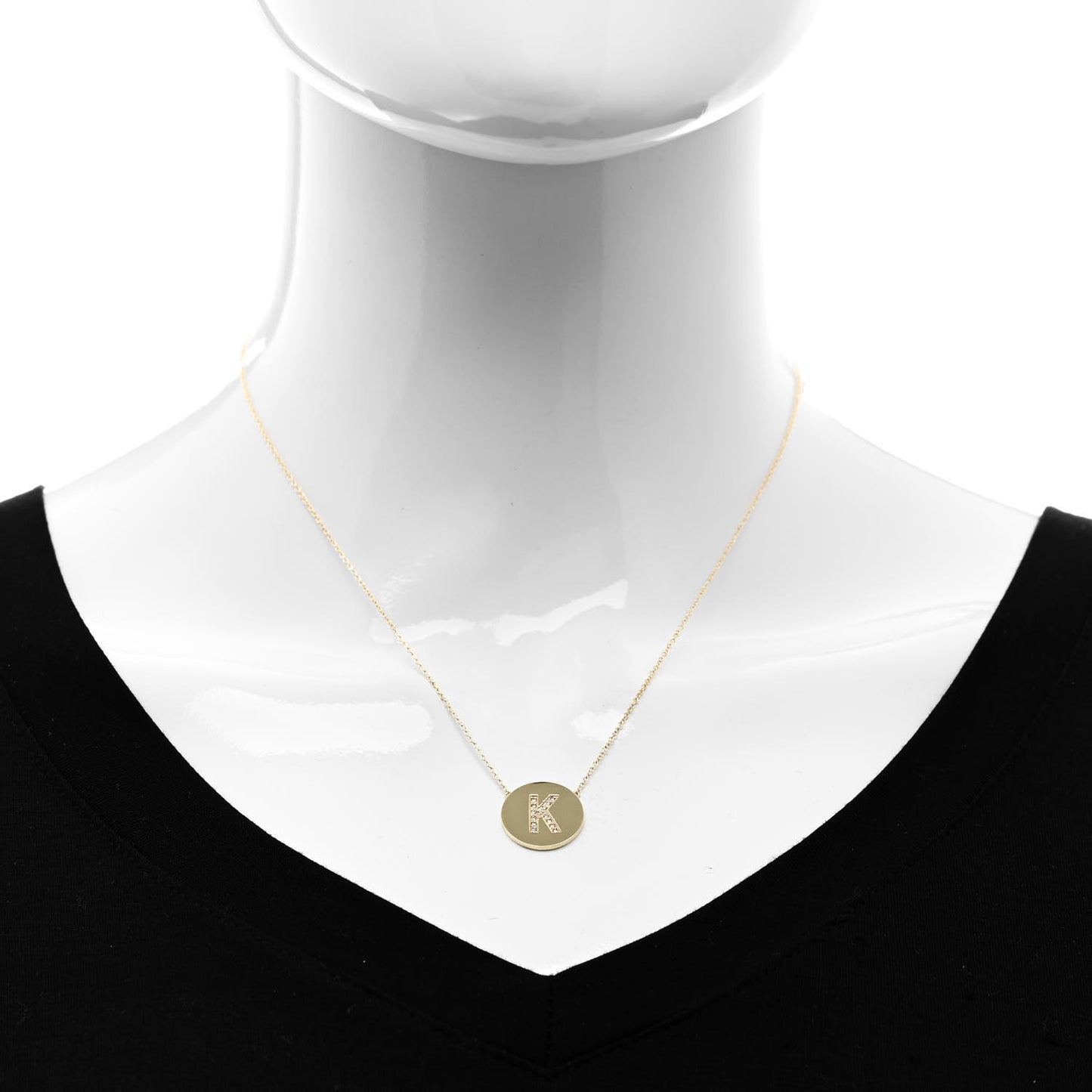 18K Yellow Gold Diamond Letter K Disc Necklace