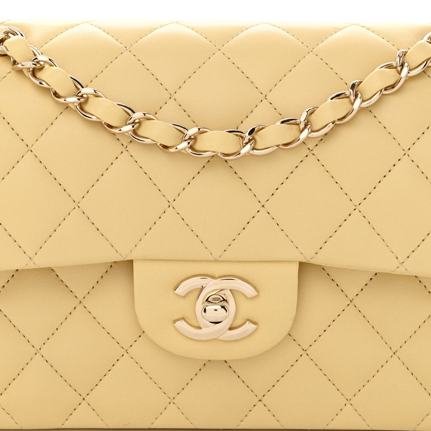 Lambskin Quilted Small Double Flap Yellow