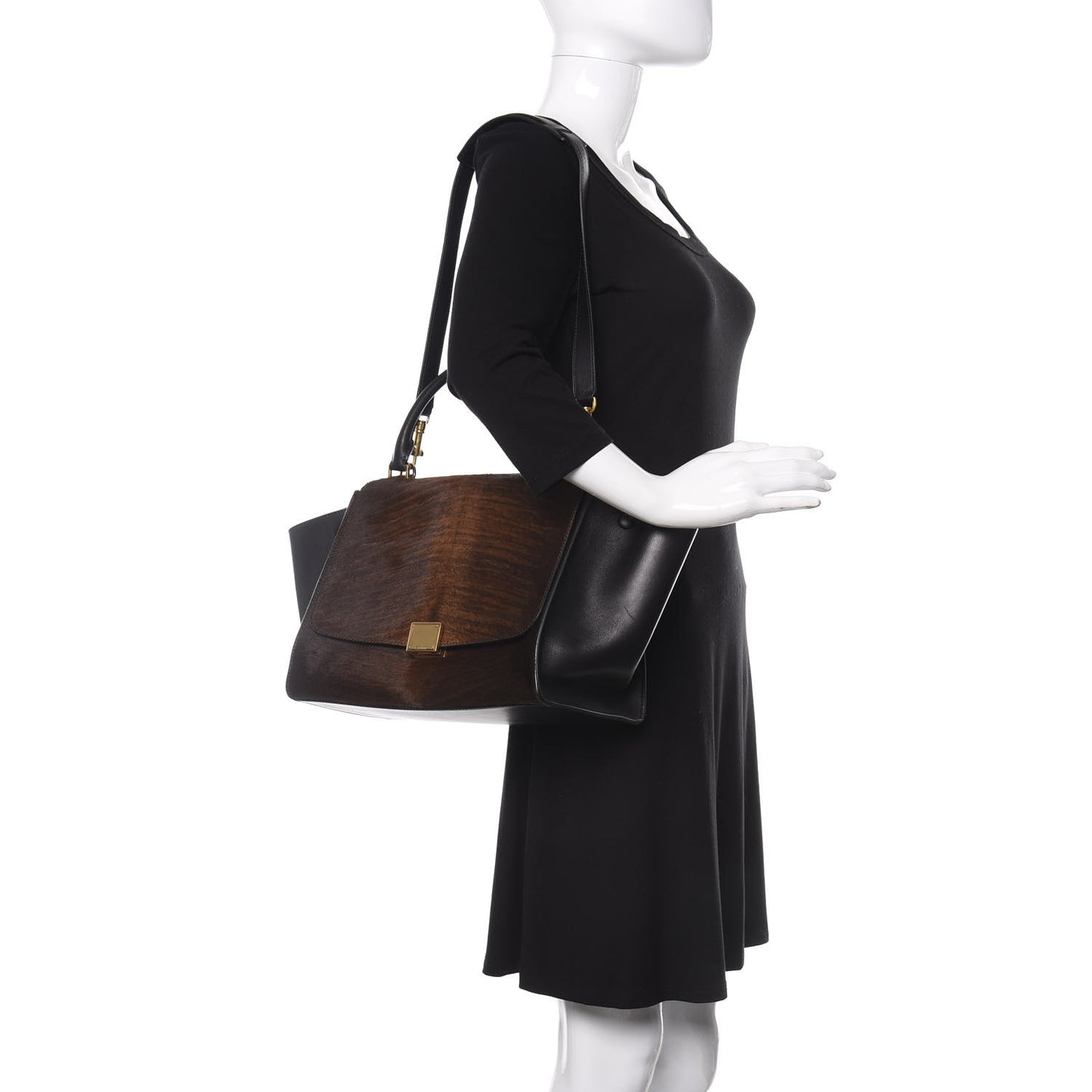 Shaded Pony Hair Calfskin Medium Trapeze Brown