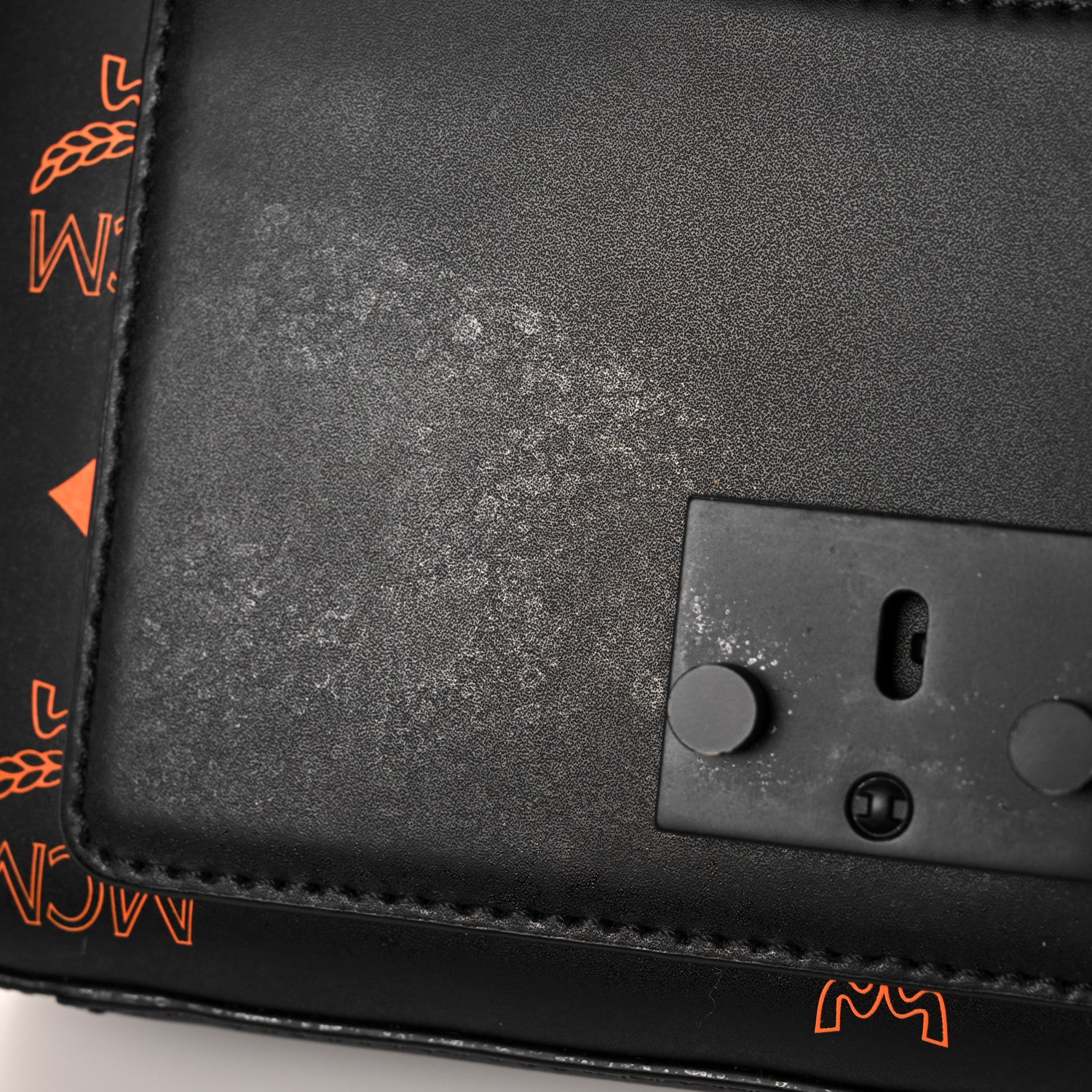 MCM Calfskin Color Splash Logo Crossbody Small Black Orange 11 of 13