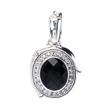 John Hardy Sterling Silver Black Onyx White Sapphire Bamboo Oval Pendant 1 of 5