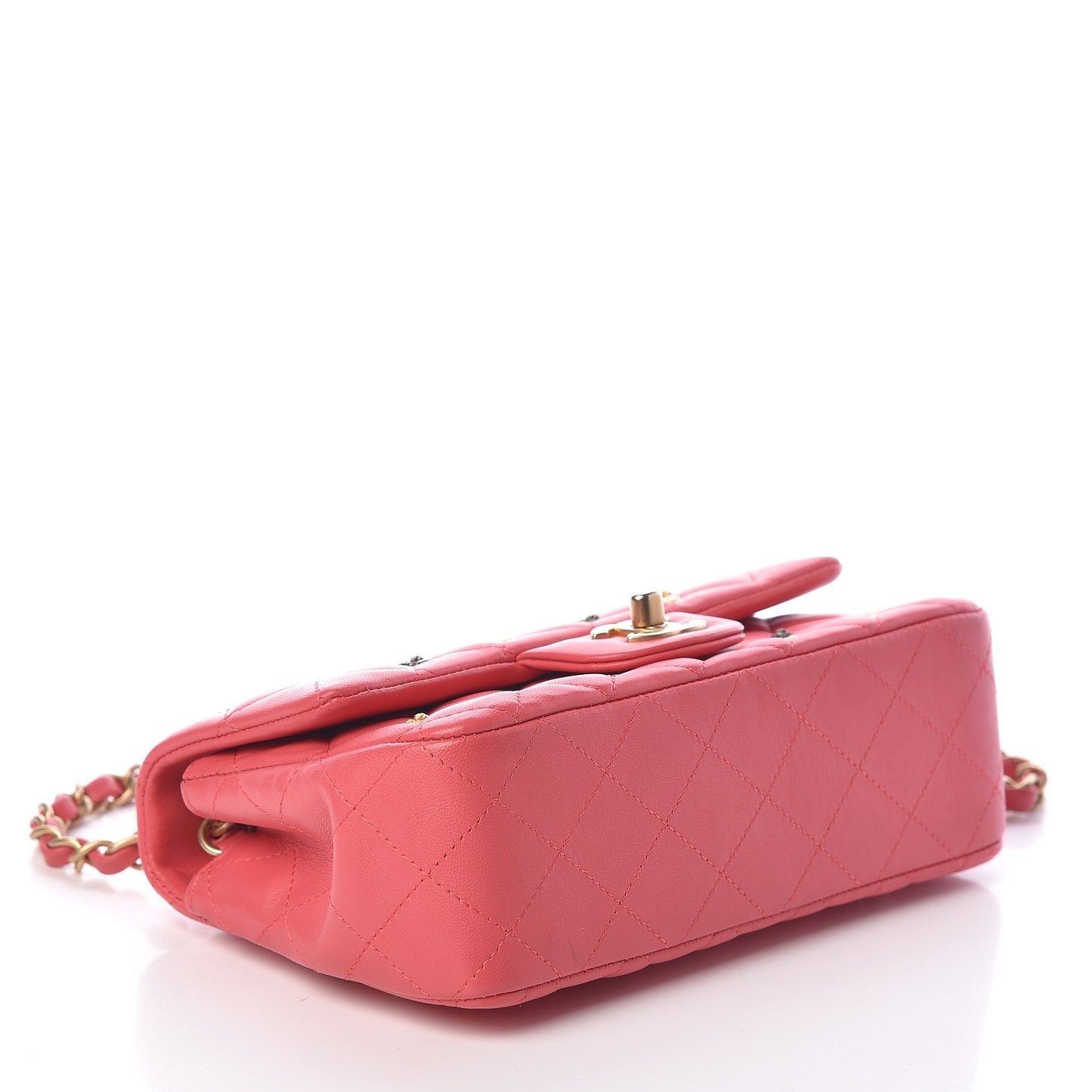 Lambskin Quilted Studded Mini Rectangular Flap Pink