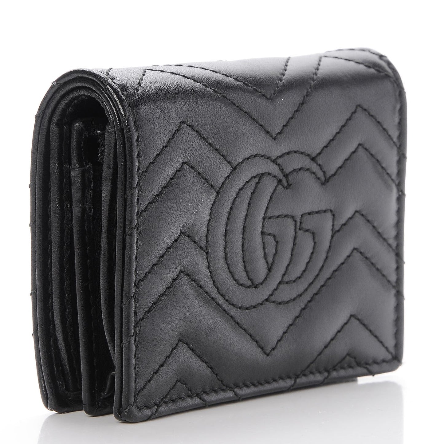 Calfskin Matelasse GG Marmont Card Case Wallet Black