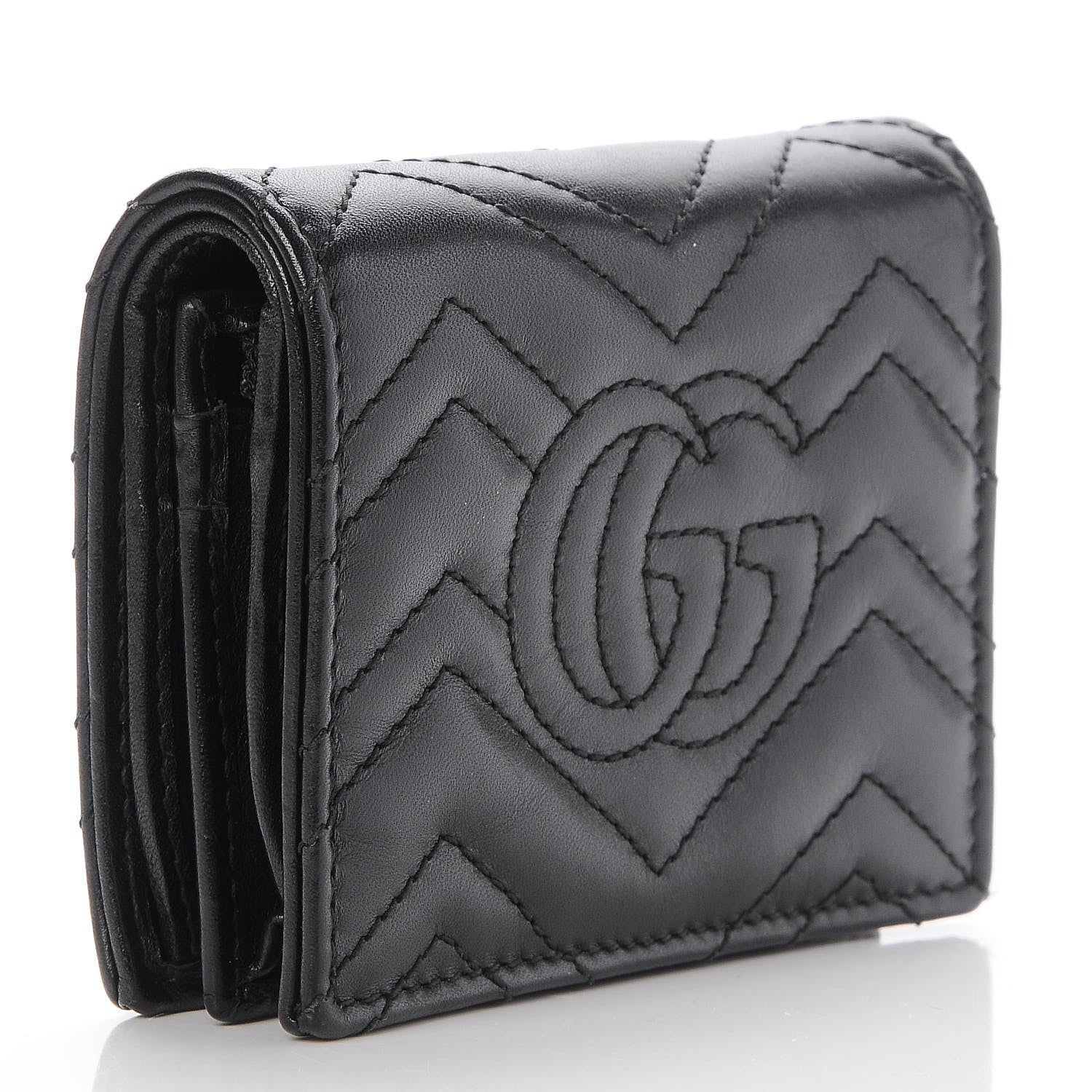 Gucci Calfskin Matelasse GG Marmont Card Case Wallet Black 3 of 8