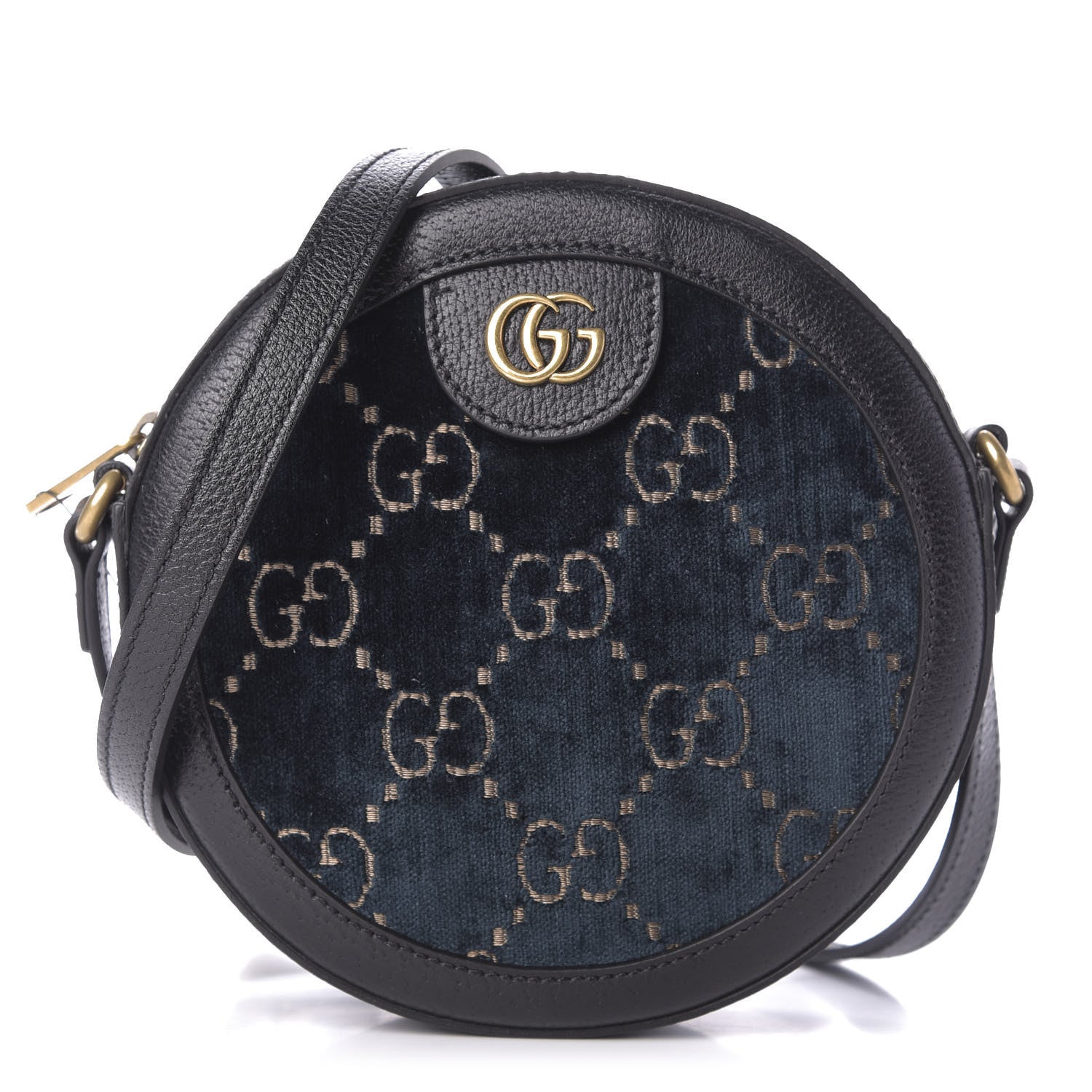 Gucci Velvet Calfskin GG Monogram Round Shoulder Bag Blue Beige 1 of 9