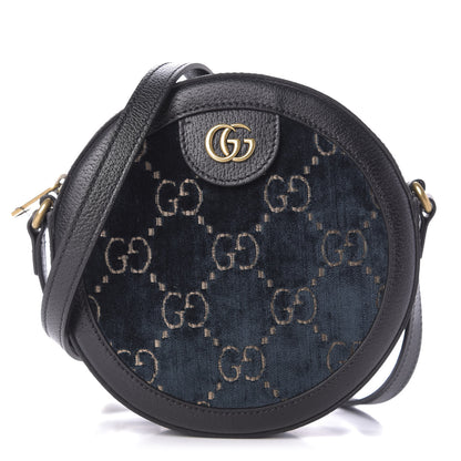 Gucci Velvet Calfskin GG Monogram Round Shoulder Bag Blue Beige 1 of 9