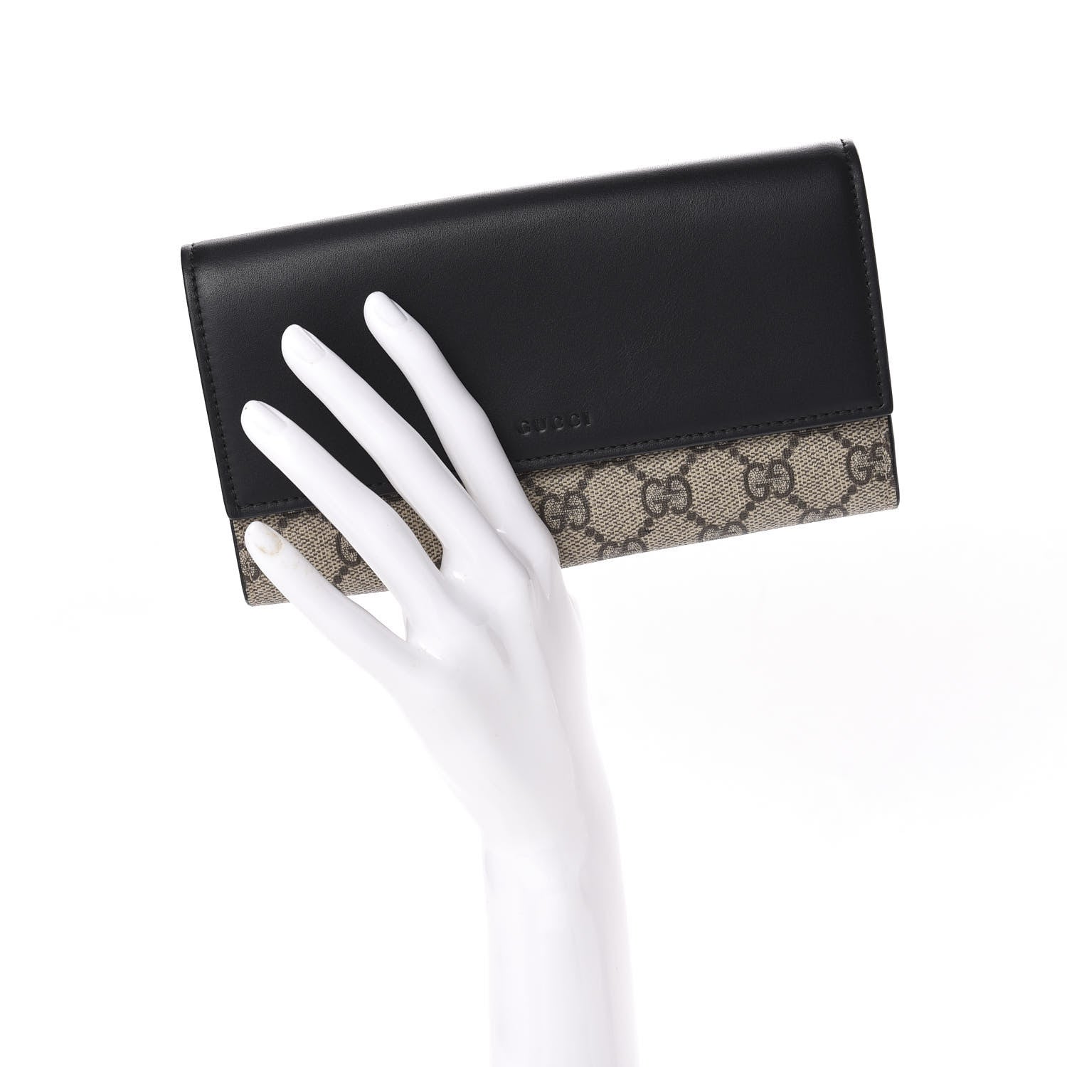 Gucci Calfskin GG Supreme Monogram Continental Wallet Black 2 of 9