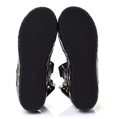 Chanel Shiny Calfskin Logo Platform Sandals 35 Black 6 of 11