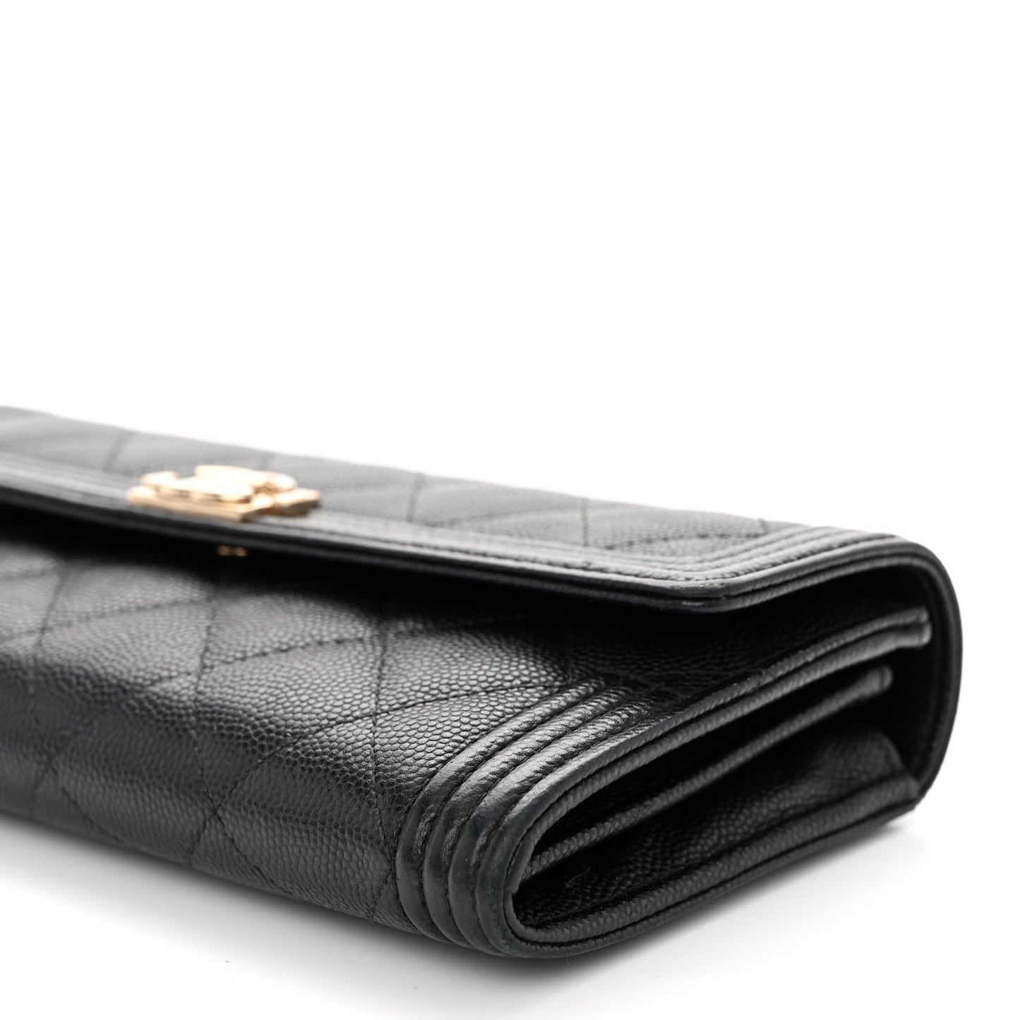 Caviar Quilted Large Boy Gusset Flap Wallet Black
