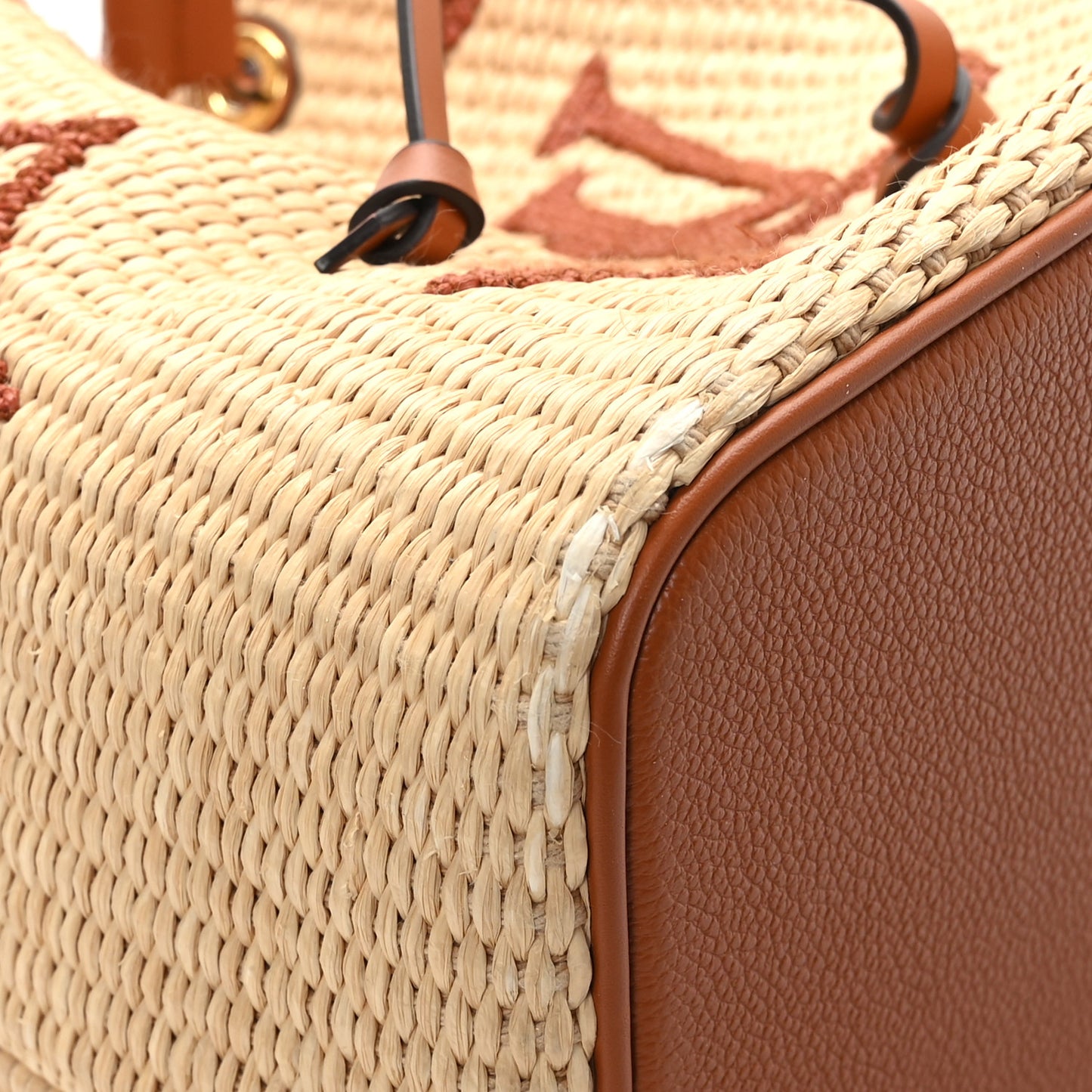 Raffia Calfskin Monogram Neonoe MM Tan