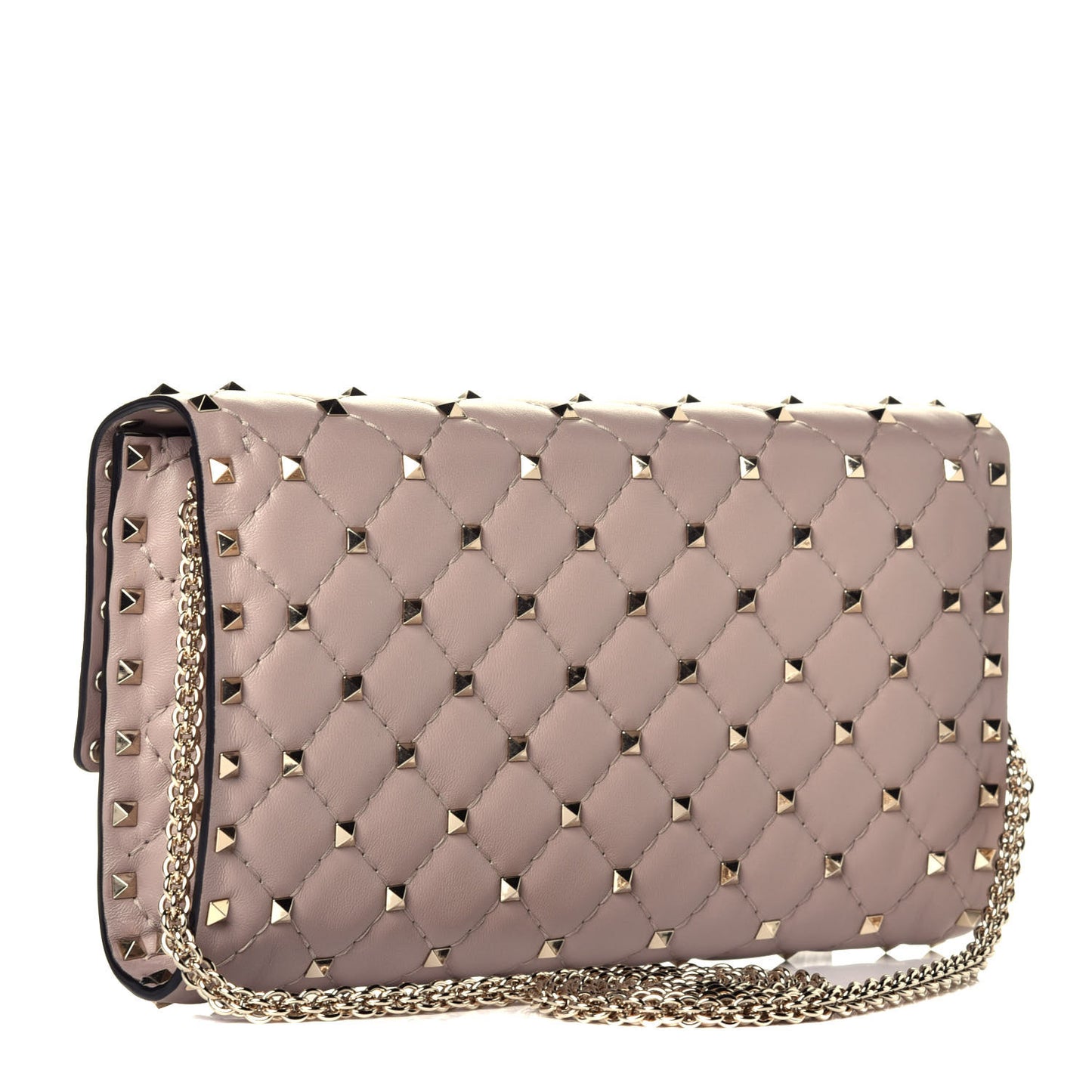 Lambskin Rockstud Spike Wallet on Chain Poudre