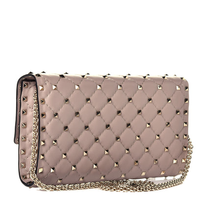 Valentino Garavani Lambskin Rockstud Spike Wallet on Chain Poudre 3 of 8