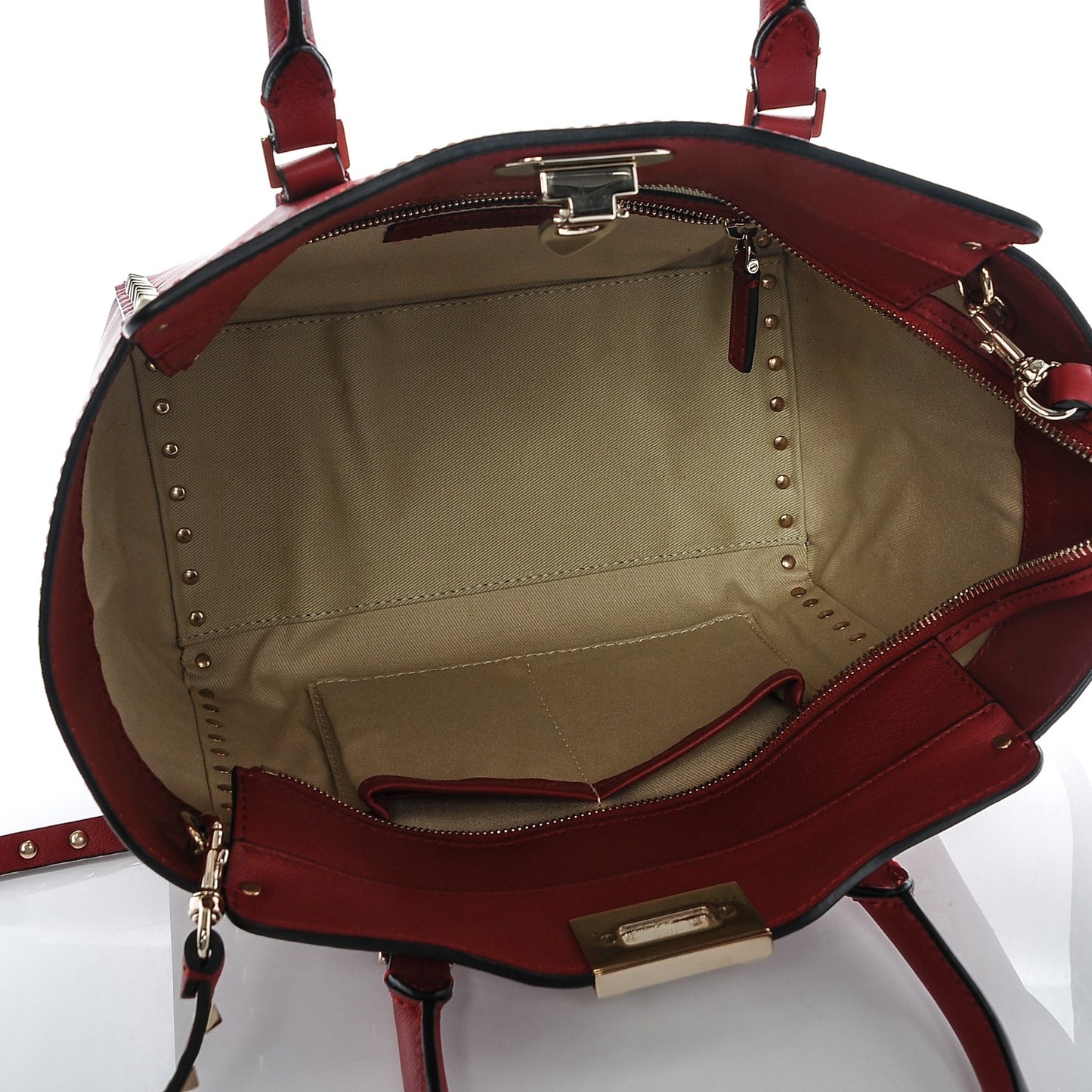 Vitello Small Rockstud Double Handle Tote Red