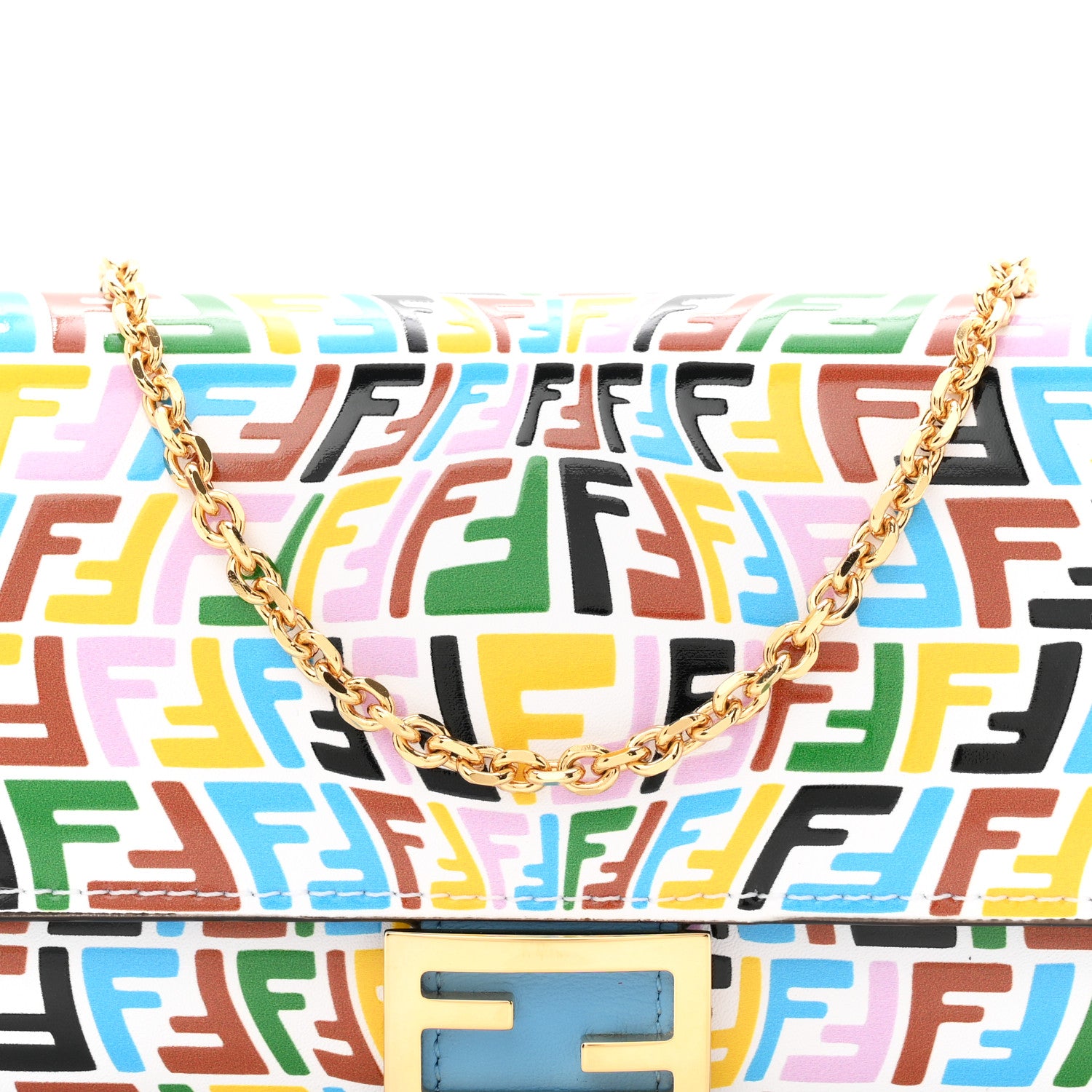 Fendi X SARAH COLEMAN Vitello Liberty Ceylon Micro FF Fish Eye Embossed Continental Envelope Wallet On Chain Multicolor Cyber Blue 8 of 11