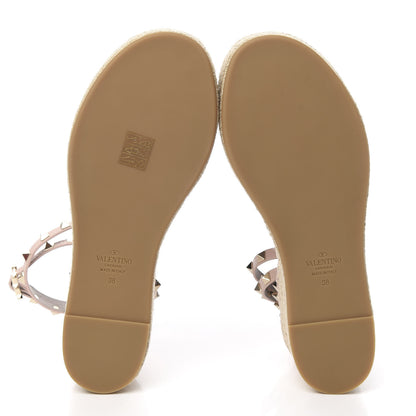 Valentino Garavani Grained Calfskin Rockstud Ankle Wrap Espadrille Flatform Sandals 38 Rose Quartz 5 of 10