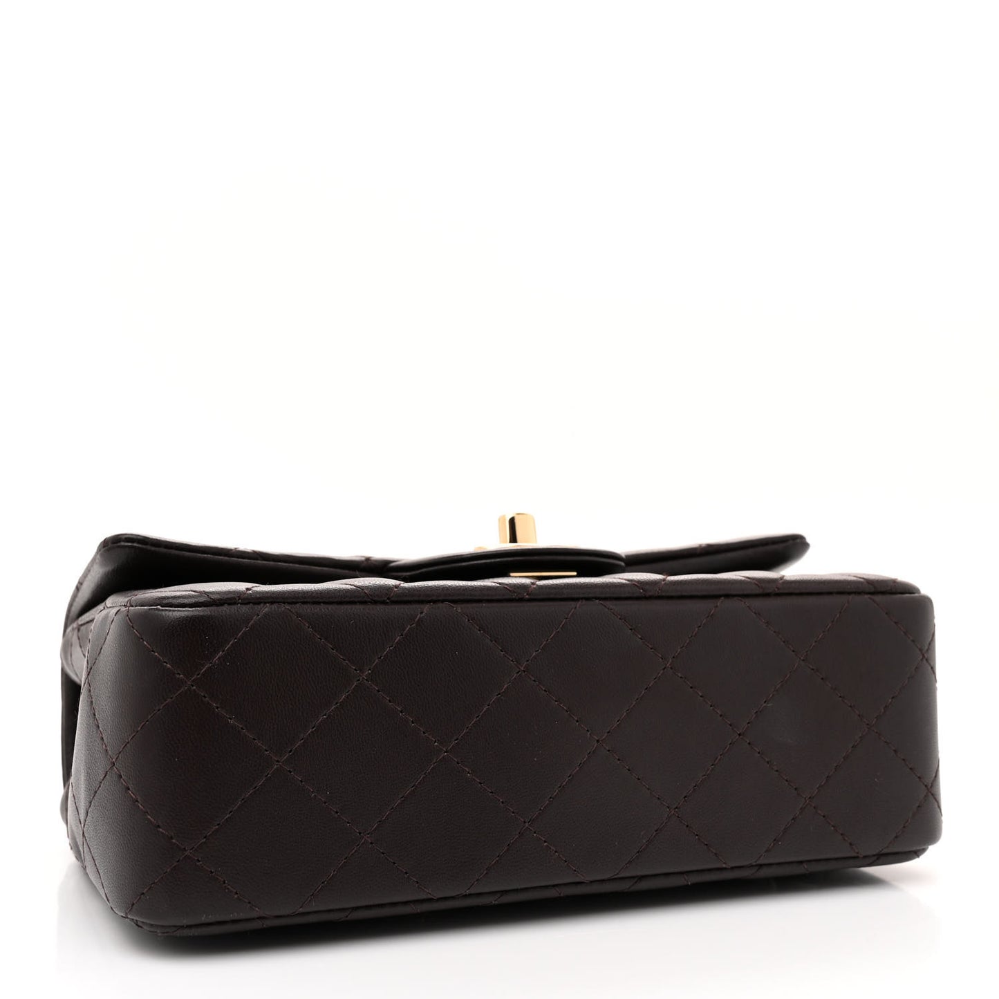 Lambskin Quilted Mini Rectangular Flap Dark Brown