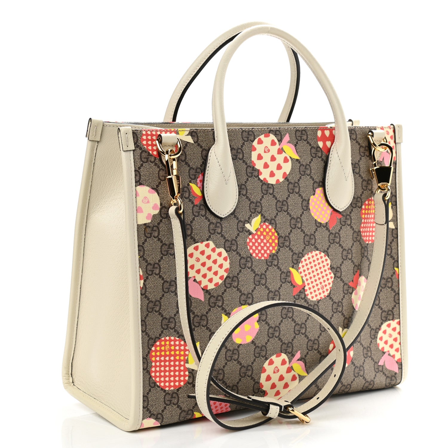 Gucci GG Supreme Monogram Textured Calfskin Les Pommes Small Retro Interlocking G Tote Bag Beige Multicolor Mystic White 3 of 10