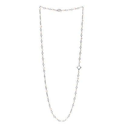 David Yurman Sterling Silver Pearl 9mm Quatrefoil Long Chain Necklace 2 of 3