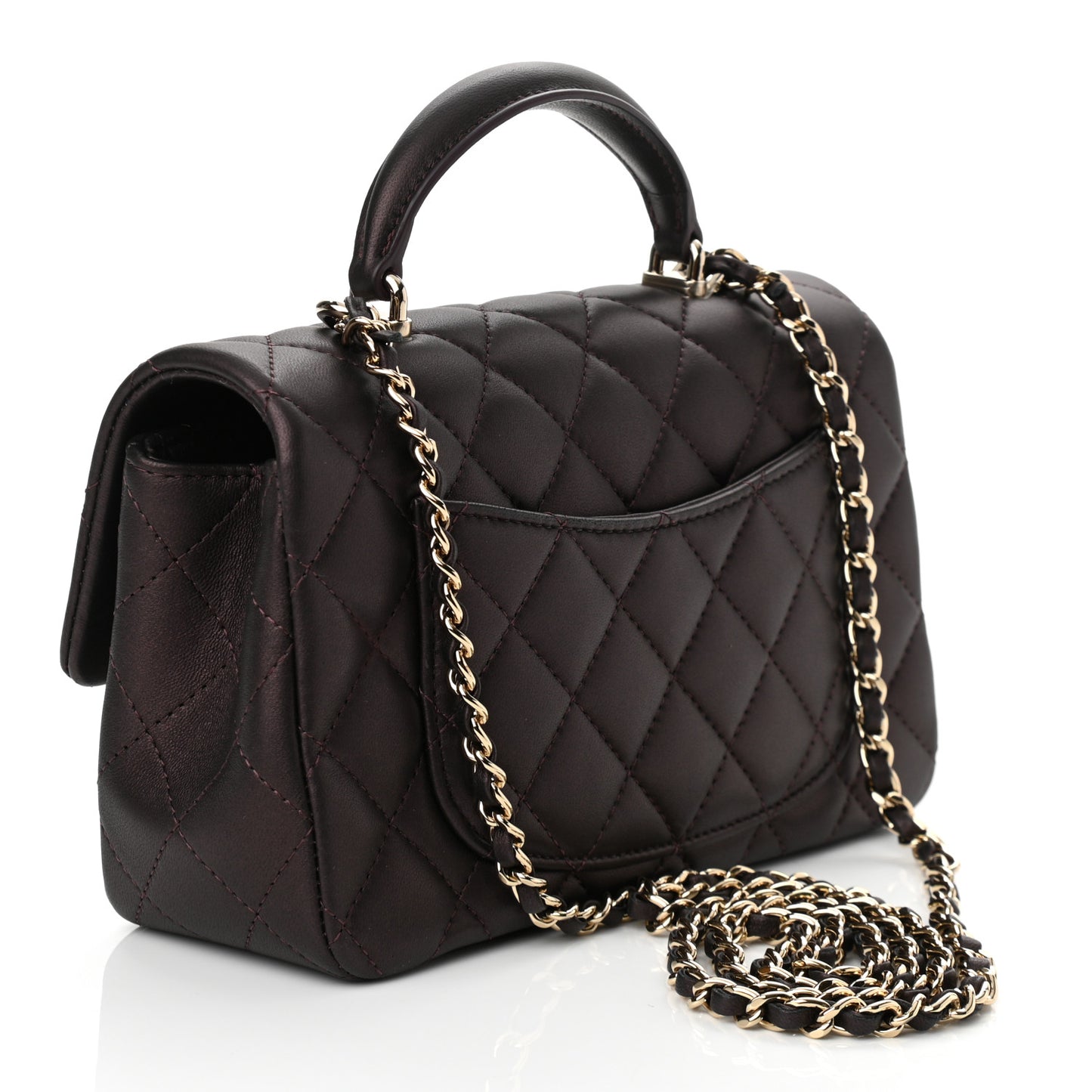 Iridescent Lambskin Quilted Mini Top Handle Rectangular Flap Burgundy
