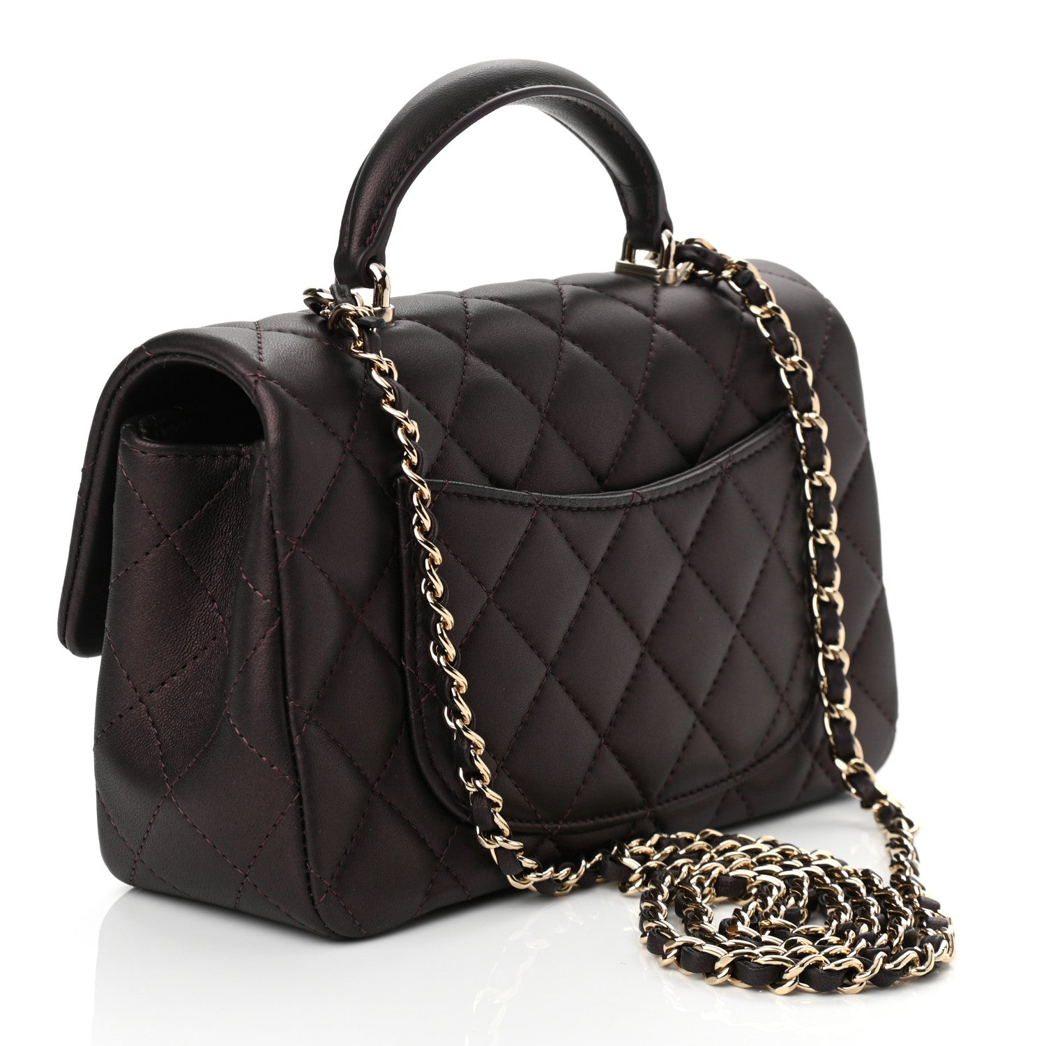 Chanel Iridescent Lambskin Quilted Mini Top Handle Rectangular Flap Burgundy 3 of 11