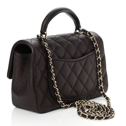 Chanel Iridescent Lambskin Quilted Mini Top Handle Rectangular Flap Burgundy 3 of 11