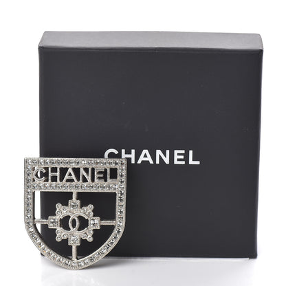 Chanel Swarovski Baguette Crystal CC Shield Brooch Silver 5 of 5