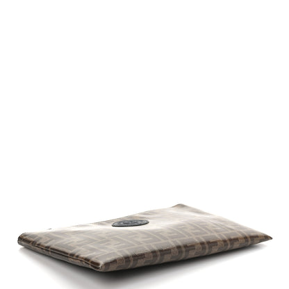 Fendi Glazed Fabric Vitello Century FF 1974 Stamp Patch Small FFreedom Flat Pouch Mogano Panna Black 4 of 7
