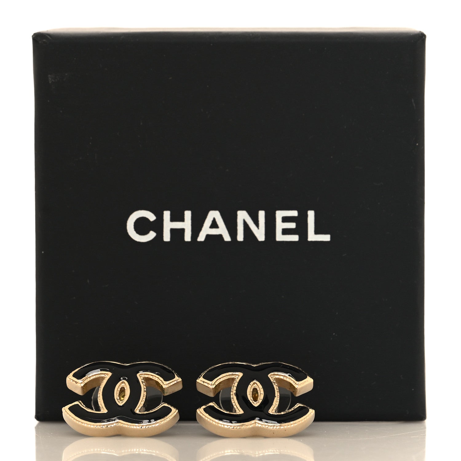 Chanel Metal Enamel CC Earrings Black Gold 5 of 5