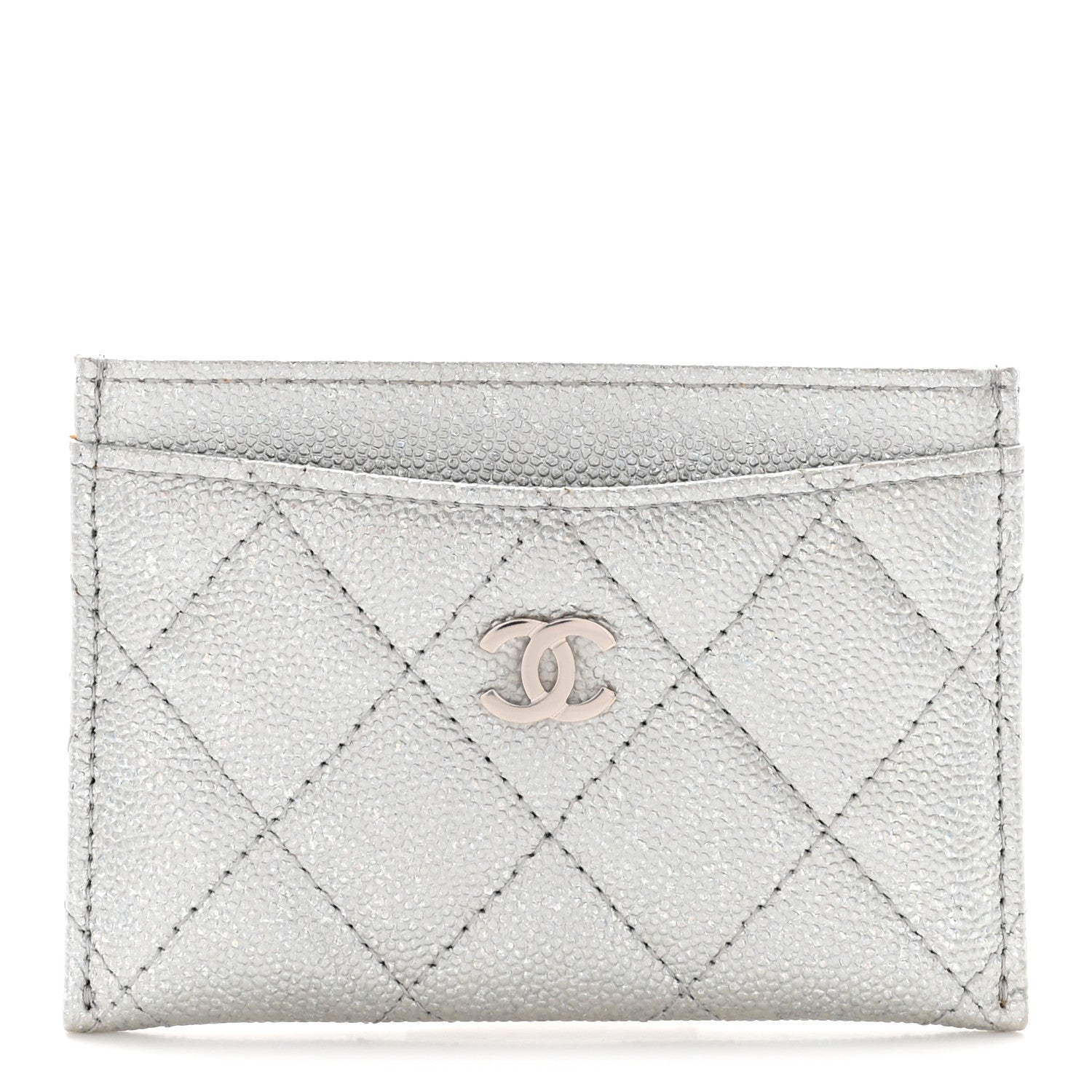 Chanel Glittered Metallic Caviar Quilted Card Holder Silver 1 of 9