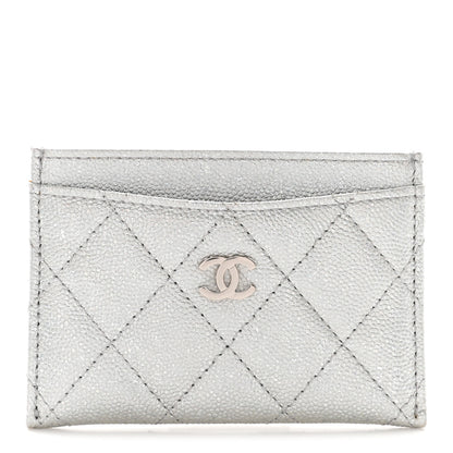 Chanel Glittered Metallic Caviar Quilted Card Holder Silver 1 of 9