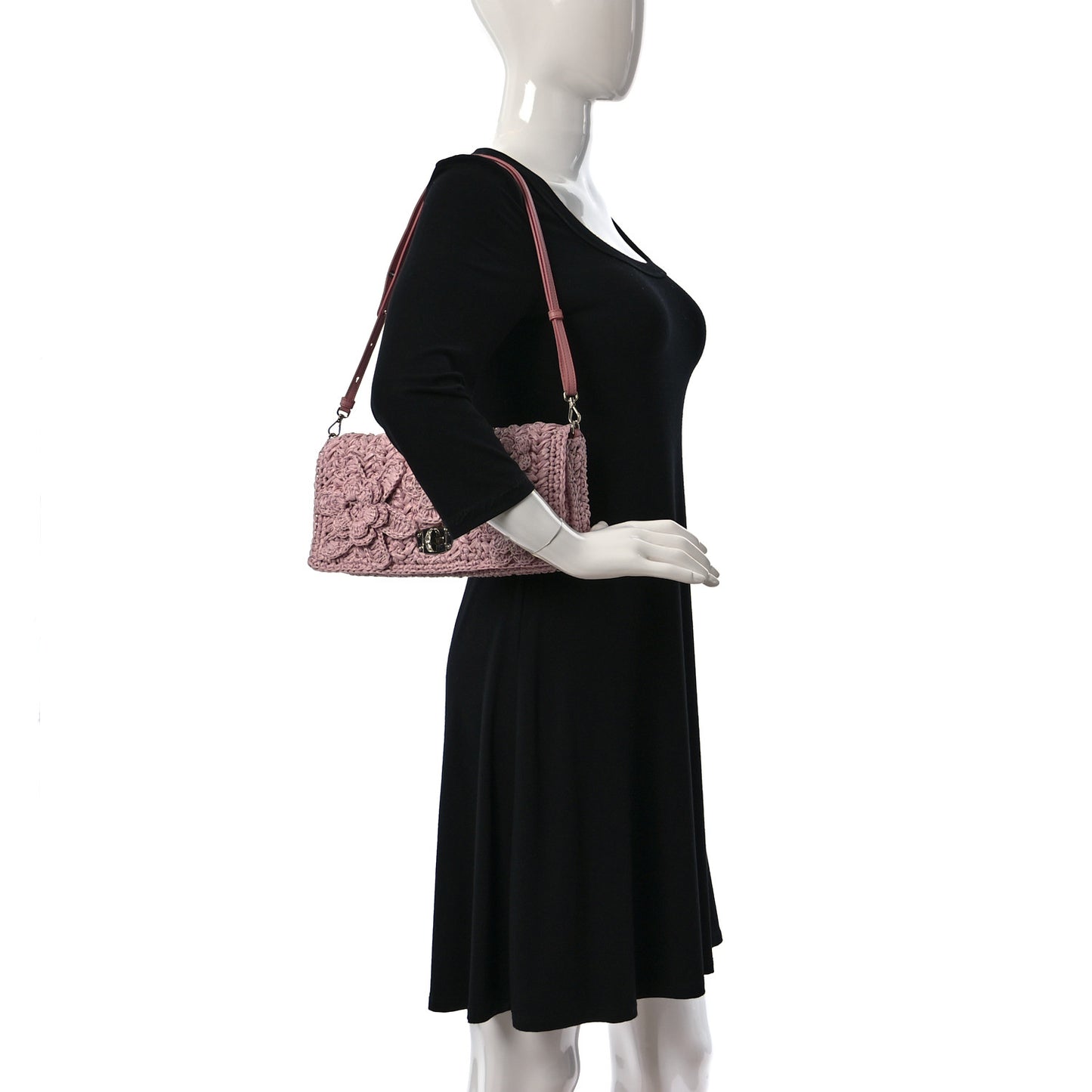 Raffia Crystal Flap Clutch Pink