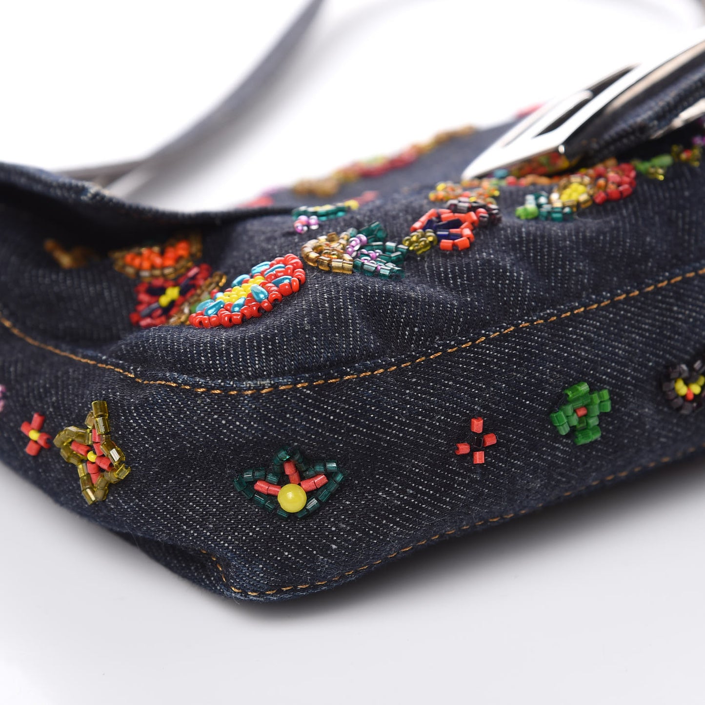 Denim Ricami Beaded Baguette Blue