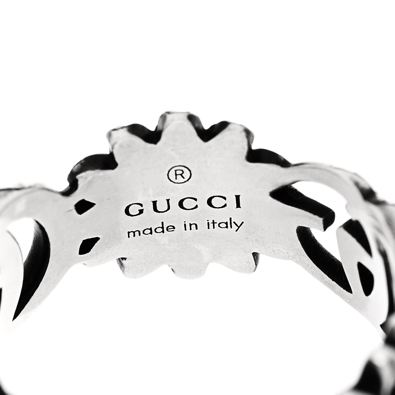 Gucci Sterling Silver Mother of Pearl Blue Topaz Flower Marmont Double G Ring 53 6.5 4 of 7