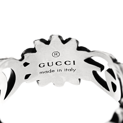 Gucci Sterling Silver Mother of Pearl Blue Topaz Flower Marmont Double G Ring 53 6.5 4 of 7