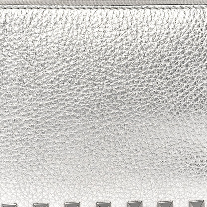 Valentino Garavani Metallic Pebbled Calfskin Small Rockstud Flip Lock Shoulder Bag Silver 7 of 9