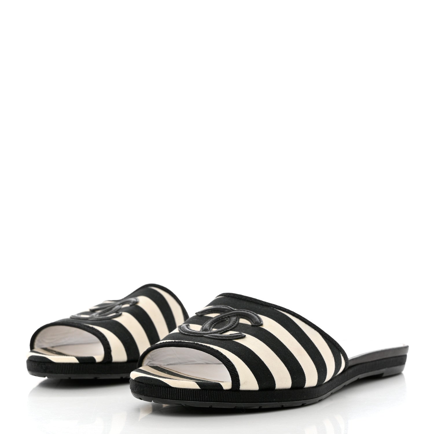Chanel Striped CC Mules 41 Black White 3 of 12