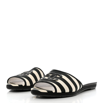 Chanel Striped CC Mules 41 Black White 3 of 12