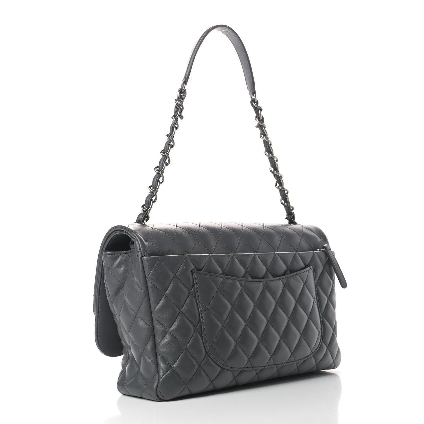 Lambskin Quilted Jumbo Multi Flap Bag Dark Grey