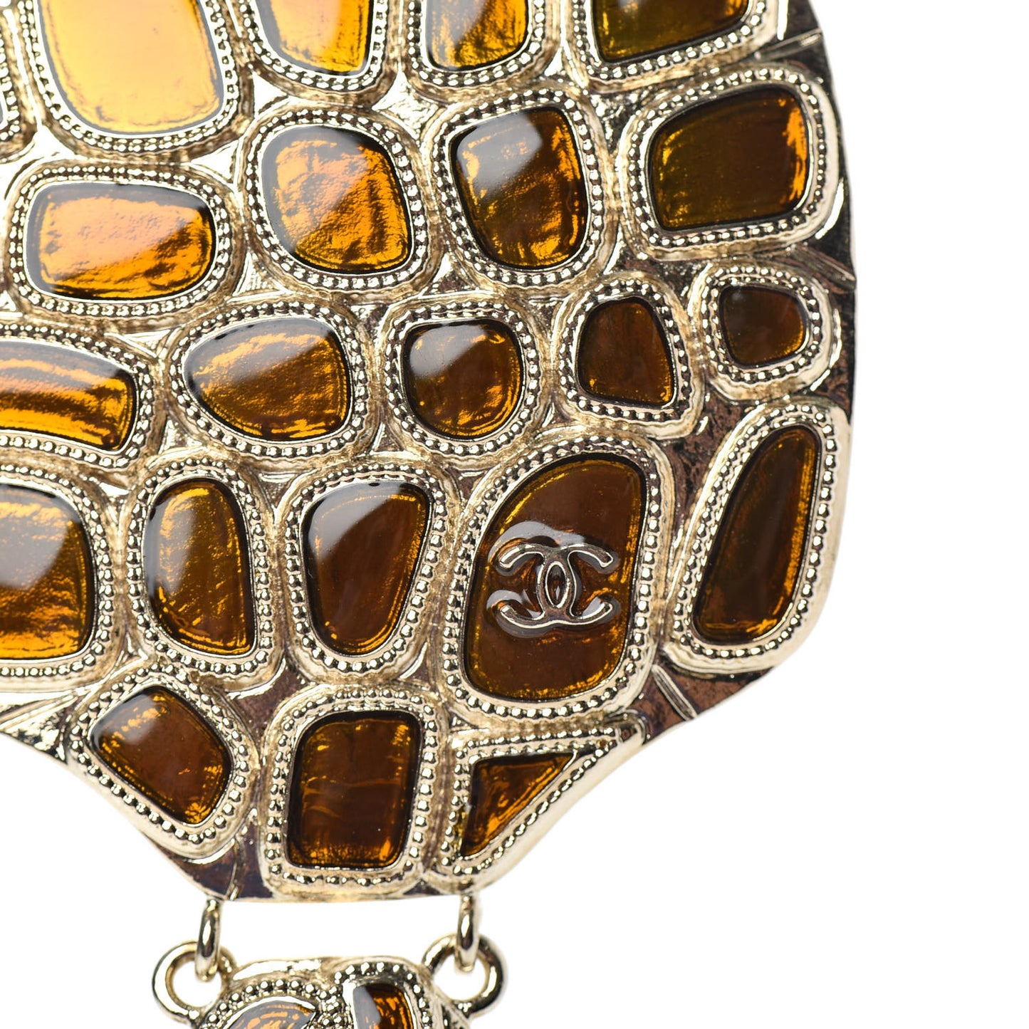 Resin Metal Along The Nile Large CC Pendant Necklace Gold Orange