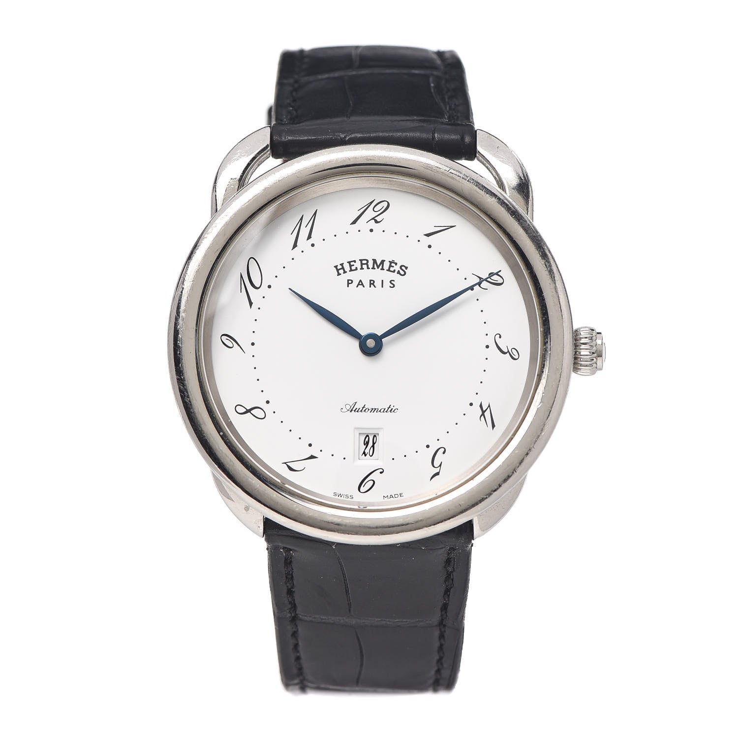Hermes Stainless Steel Alligator 41mm Arceau Automatic Watch Noir 1 of 6