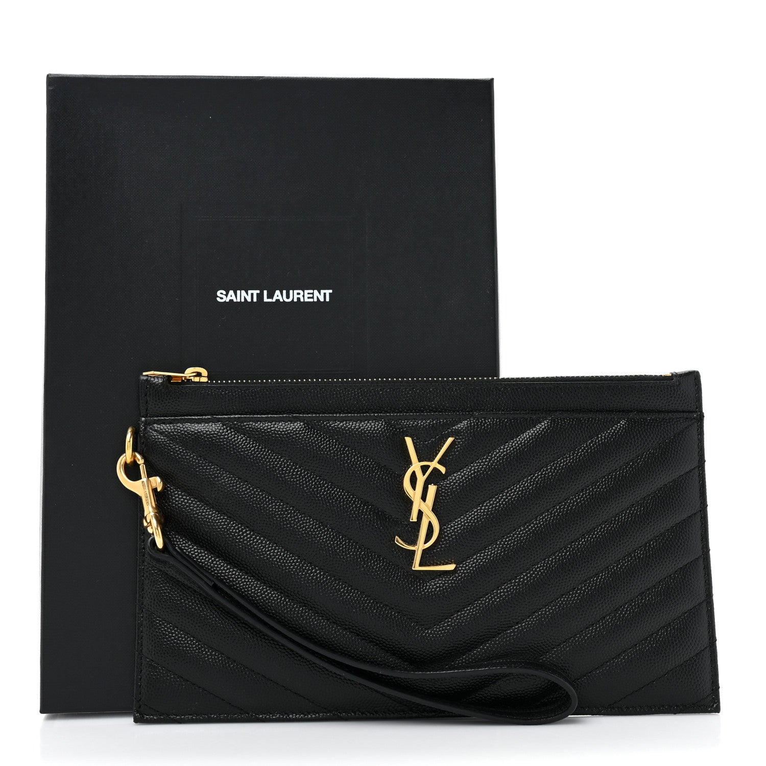 Saint Laurent Grain De Poudre Chevron Monogram Large Bill Pouch Black 12 of 12