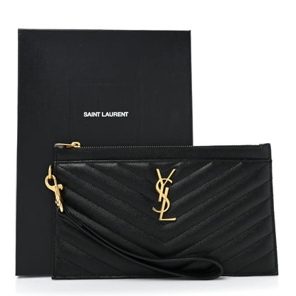 Saint Laurent Grain De Poudre Chevron Monogram Large Bill Pouch Black 12 of 12
