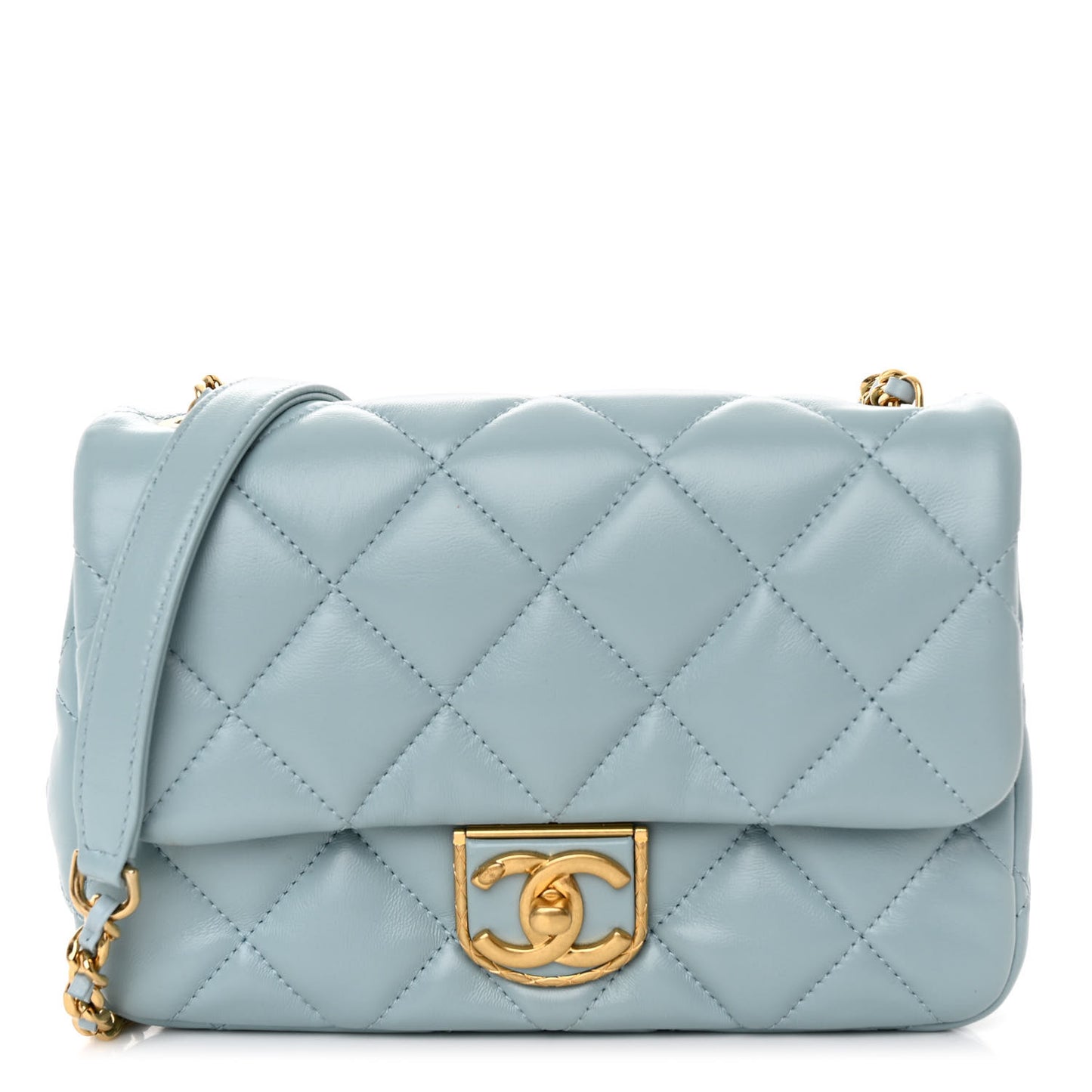 Lambskin Quilted Mini Flap Light Blue