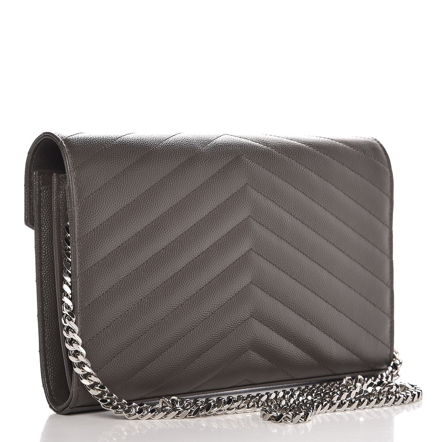 Grain De Poudre Matelasse Chevron Monogram Chain Wallet Gray