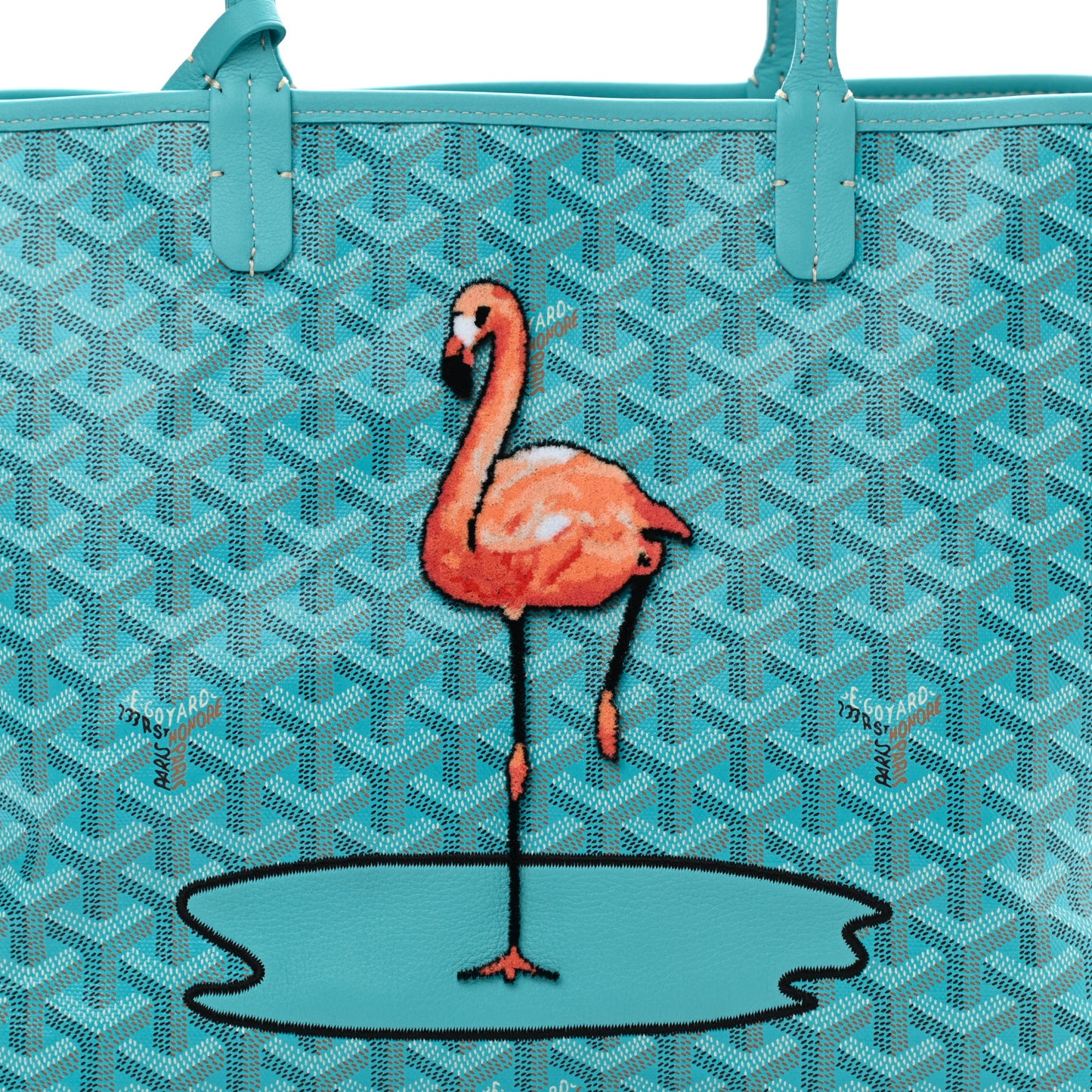 Goyardine Embroidered Flamingo Reversible Anjou PM Sky Blue